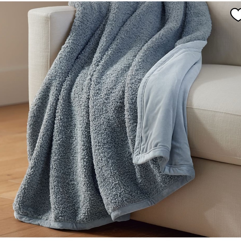 Pottery Barn Blue Sherpa Throw Blanket